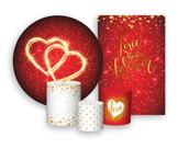 Kit 2 Painéis De Festa + Trio De Capas Cilindro - Casamento Noivado Vermelho e Dourado 001