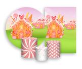 Kit 2 Painéis De Festa + Trio De Capas Cilindro - Casinha de Doces Rosa 001