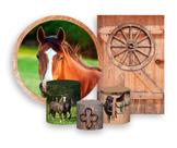 Kit 2 Painéis De Festa + Trio De Capas Cilindro - Cavalo Fazenda 001