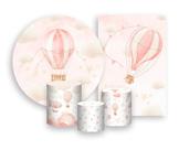 Kit 2 Painéis De Festa + Trio De Capas Cilindro - Céu Balões Cute Rosa 003