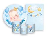 Kit 2 Painéis De Festa + Trio De Capas Cilindro - Chá de Bebê Menino Baby Azul 001