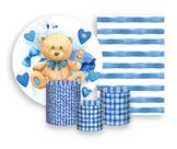 Kit 2 Painéis De Festa + Trio De Capas Cilindro - Chá de Bebê Ursinho Azul 007