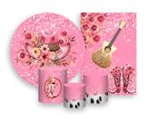 Kit 2 Painéis De Festa + Trio De Capas Cilindro - Chapéu de Boiadeira Com Flores Rosas 009