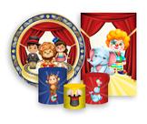 Kit 2 Painéis De Festa + Trio De Capas Cilindro - Circo Clássico Azul e Vermelho 001