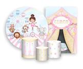 Kit 2 Painéis De Festa + Trio De Capas Cilindro - Circo Rosa Aquarela Bailarina 018