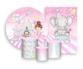 Kit 2 Painéis De Festa + Trio De Capas Cilindro - Circo Rosa Aquarela Estrela e Balões 006
