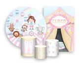 Kit 2 Painéis De Festa + Trio De Capas Cilindro - Circo Rosa Mágica Morena 020