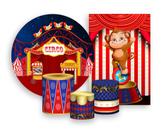 Kit 2 Painéis De Festa + Trio De Capas Cilindro - Circo Vermelho Estrelado 007