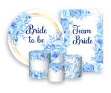 Kit 2 Painéis De Festa + Trio De Capas Cilindro - Despedida de Solteira Bride Floral Azul 001