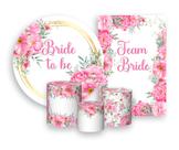 Kit 2 Painéis De Festa + Trio De Capas Cilindro - Despedida de Solteira Bride To Be Floral Rosa 002
