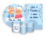 Kit 2 Painéis De Festa + Trio De Capas Cilindro - Dia dos Avós Corações Azul 021
