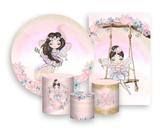 Kit 2 Painéis De Festa + Trio De Capas Cilindro - Fadas Morena Aquarela 002 Kit 2 Painéis De Festa + Trio De Capas Cilindro - Fadas Morena Aquarela 002