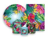 Kit 2 Painéis De Festa + Trio De Capas Cilindro - Farofa Tropical Folhas 001