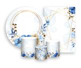 Kit 2 Painéis De Festa + Trio De Capas Cilindro - Floral Azul 046 Kit 2 Painéis De Festa + Trio De Capas Cilindro - Floral Azul 046