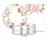 Kit 2 Painéis De Festa + Trio De Capas Cilindro - Flores Tons Pastéis Elegante 009