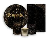 Kit 2 Painéis De Festa + Trio De Capas Cilindro - Folhagens Efeito Brilhos De Repente Dourado 003
