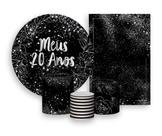 Kit 2 Painéis De Festa + Trio De Capas Cilindro - Folhagens Efeito Brilhos Meus 20 Anos Prateado 019