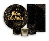Kit 2 Painéis De Festa + Trio De Capas Cilindro - Folhagens Efeito Brilhos Meus 55 Anos Dourado 029