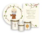 Kit 2 Painéis De Festa + Trio De Capas Cilindro - Folhagens Santo São Padre Pio Católico 006
