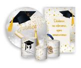 Kit 2 Painéis De Festa + Trio De Capas Cilindro - Formatura Prateado Capelo 001 Kit 2 Painéis De Festa + Trio De Capas Cilindro - Formatura Prateado Capelo 001