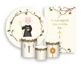 Kit 2 Painéis De Festa + Trio De Capas Cilindro - Galhos e Folhagens Santo São Bento Católico 007