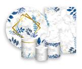 Kit 2 Painéis De Festa + Trio De Capas Cilindro - Geométrico Flores Azul 032 Kit 2 Painéis De Festa + Trio De Capas Cilindro - Geométrico Flores Azul 032