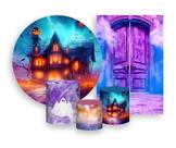 Kit 2 Painéis De Festa + Trio De Capas Cilindro - Halloween Realista Castelo das Abóboras 006