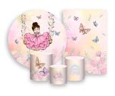 Kit 2 Painéis De Festa + Trio De Capas Cilindro - Jardim Com Princesa Morena 010 Kit 2 Painéis De Festa + Trio De Capas Cilindro - Jardim Com Princesa Morena 010