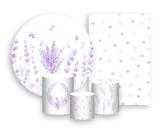 Kit 2 Painéis De Festa + Trio De Capas Cilindro - Jardim de Lavandas e Borboletas 012 Kit 2 Painéis De Festa + Trio De Capas Cilindro - Jardim de Lavandas e Borboletas 012