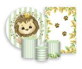 Kit 2 Painéis De Festa + Trio De Capas Cilindro - Leãozinho Listras Verdes 019
