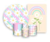 Kit 2 Painéis De Festa + Trio De Capas Cilindro - Margaridas Listras Coloridas 040
