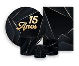 Kit 2 Painéis De Festa + Trio De Capas Cilindro - Masculino Preto e Dourado 15 Anos 061