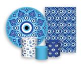 Kit 2 Painéis De Festa + Trio De Capas Cilindro - Olho Grego Azul 001 Kit 2 Painéis De Festa + Trio De Capas Cilindro - Olho Grego Azul 001