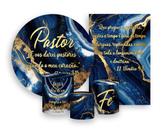 Kit 2 Painéis De Festa + Trio De Capas Cilindro - Pastor Efeito Mármore Azul 015