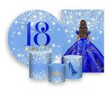 Kit 2 Painéis De Festa + Trio De Capas Cilindro - Princesa 18 Anos Efeito Glitter Azul 069 Kit 2 Painéis De Festa + Trio De Capas Cilindro - Princesa 18 Anos Efeito Glitter Azul 069