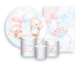 Kit 2 Painéis De Festa + Trio De Capas Cilindro - Revelação Ursinhos com Balões 009