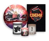 Kit 2 Painéis De Festa + Trio De Capas Cilindro - Sala de Cinema Pipoca Claquete 001