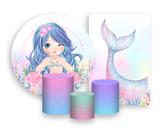 Kit 2 Painéis De Festa + Trio De Capas Cilindro - Sereia Candy 005