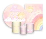 Kit 2 Painéis De Festa + Trio De Capas Cilindro - Sorrisos Rosa com Amarelo 011