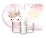 Kit 2 Painéis De Festa + Trio De Capas Cilindro - Unicórnio Tons Pastéis 003