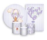 Kit 2 Painéis De Festa + Trio De Capas Cilindro -Ursinha Baloeira Lilás Cute 012