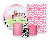 Kit 2 Painéis De Festa + Trio De Capas Cilindro - Vaqueira Vaquinha Estampa Rosa 009