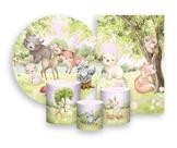 Kit 2 Painéis De Festa Trio De Capas Cilindros, Bosque Cute 026 Kit 2 Painéis De Festa Trio De Capas Cilindros, Bosque Cute 026