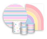 Kit 2 Painéis De Festa Trio De Capas Cilindros, Listras em Tons Pastéis 054