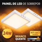 Kit 2 Painéis Plafon de Led de Sobrepor 24w Quadrado 30x30cm