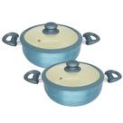 Kit 2 Panela Caçarola Indução Revestimento Cerâmica Com Tampa Silicone Azul 24cm