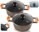 Kit 2 panelas ceramica antiaderente grossa 22 e 24 com tampa de vidro