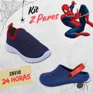 Kit 2 Pares Babuche Tênis Calce Fácil Infantil Menino Aranha Confortável Escolar Macio Volta as Aulas