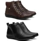 Kit 2 Pares Bota Feminina Rasteira Coturno Salto Baixo Botinha Confortável Leve Macia