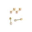 Kit 2 pares Brincos de Ouro 18K Bolinha e Pérola natural de 3mm - Meu Primeiro Brinco Recém Nascida